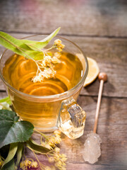 Close-up of a glass of linden tea
