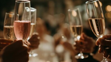 Group of people clinking champagne glasses together - Powered by Adobe