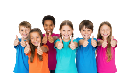 Professional happy children giving thumbs up showing children, kids, thumbs up suitable for corporate presentation, editorial