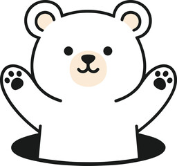 Cute White Bear Cartoon Character Waving Paws in Adorable Kawaii Style Vector Illustration