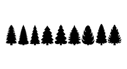 Fototapeta premium Silhouette Set of Various Trees Fir, Pine, Spruce, Conifer, Evergreen, Forest