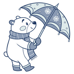 SVG art: A Grumpy Polar bear in a Cozy winter vibe with under an umbrella, tinted with Frosty Winter tones