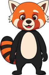 Cute Standing Red Panda Cartoon Character with Happy Expression in Adorable Kawaii Vector Style