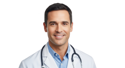 Modern visualization of headshot of a smiling male doctor isolated on white background demonstrating doctor, man,