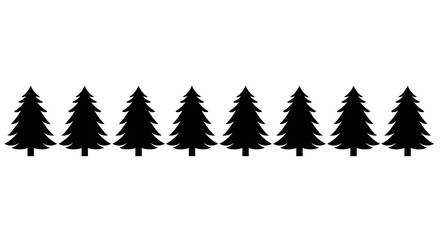 Fototapeta premium Row of Black Christmas Trees Isolated on White Background