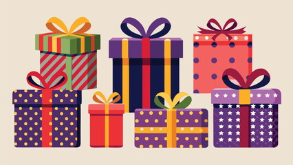 Colorful clipart of gift boxes in various sizes and patterns, perfect for festive occasions and celebrations..eps