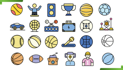 Comprehensive Collection of Sports and Gaming Icons for Various Activities
