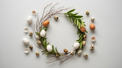 Easter egg wreath with spring flowers and branches