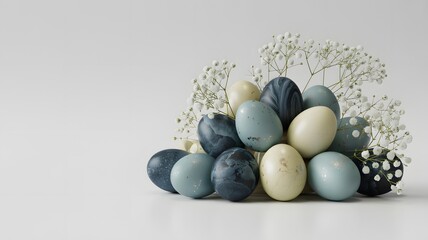 Pastel easter eggs with delicate white flowers