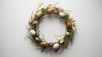 Oval easter wreath with eggs and greenery