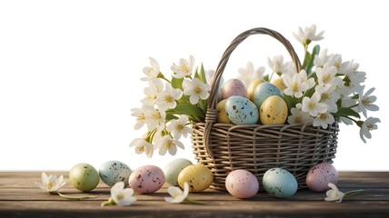 Easter basket overflowing with flowers and eggs