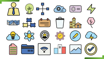  hand drawn icons representing business technology and everyday concepts for presentations and design
