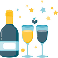 Champagne Bottle & Glasses