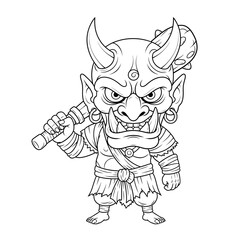 Fototapeta premium Demon Samurai Warrior Cartoon Outline Coloring Page Monster Character Graphic