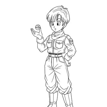 Dragon Ball Z Character Bulma Holding the Iconic Dragon Ball Black and White Illustration