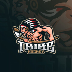Tribe mascot logo design vector. Tribe hockey illustration for sport team.