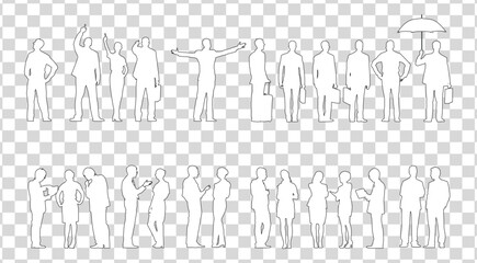 Set of business people silhouette, man and woman team, isolated on transparent background	