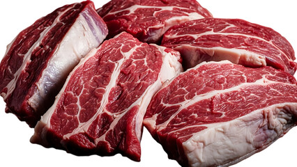 Fresh chuck steak meat pile isolated on transparent background for culinary applications