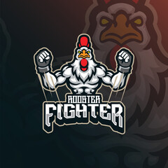 Rooster mascot logo design vector. Rooster fighter illustration for sport team.