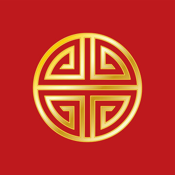 Shou, golden Chinese symbol for longevity, over red. Happiness and a long life is a blessing in Chinese thought. A symbol, linked to Shouxing, the Old Immortal Man of the South Pole, and star Canopus.