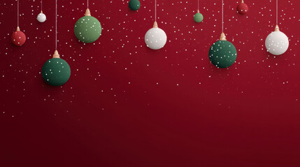 Christmas ornament decoration hanging on red background with snow effect for festive holiday celebration