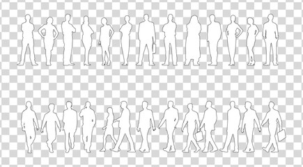 Set of business people silhouette, man and woman team, isolated on transparent background	