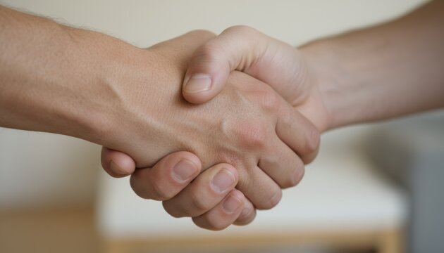 Closeup of two hands shaking in natural light, symbol of trust, agreement, friendship, support and mutual respect in everyday life