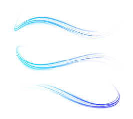 A glowing blue light wave forms a flowing line in a smooth png with motion and speed. It starts to twist softly as particles twirl around. A gentle swirl drifts across the frame.