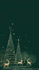 Christmas tree decoration with golden reindeer and glowing lights dark background, festive holiday scene with sparkling ornaments and winter