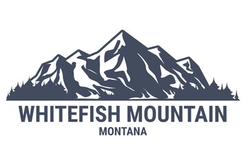 Whitefish, Montana ski resort, Whitefish Range USA, sticker with mountains and forest, vector