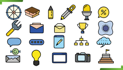hand drawn icons representing various concepts like business technology and creativity