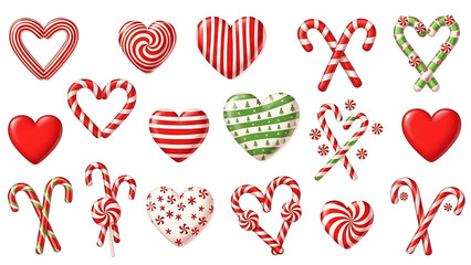 heart shaped candy canes, Candy canes red clipart set. Candy cane, lollipop and peppermint candy clip art collection with shape and pattern like spiral, stripes, swirl, pine tree, heart and star for C