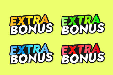 Set of colorful modern stickers with bonus text flat vector on yellow background