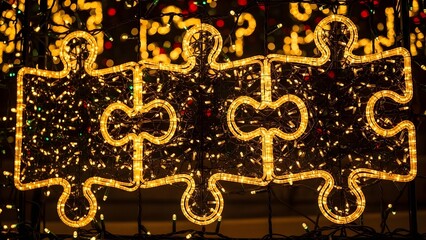 Christmas Lights Puzzle Pieces Illuminated Holiday Decoration Festive Display.