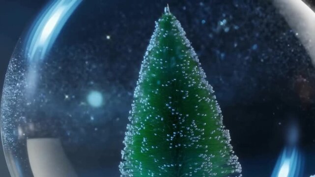 Macro Close-Up of Christmas Tree Inside a Snow Globe