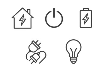 Fototapeta premium Energy icons: home, power button, battery, plug, light bulb symbols
