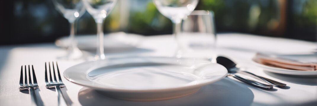 White plate with a fork, knife, and spoon on it