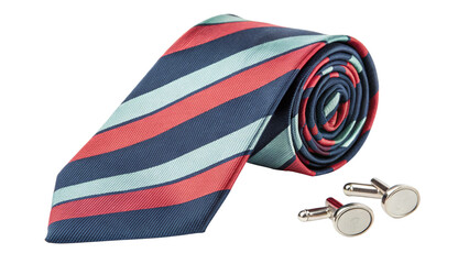 A striped tie and cufflinks isolated on transparent background
