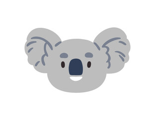 Cute koala bear, face avatar. Smiling jungle animal with cheerful expression. Wild baby character, user profile, head portrait in kawaii style. Flat vector illustration isolated on white background