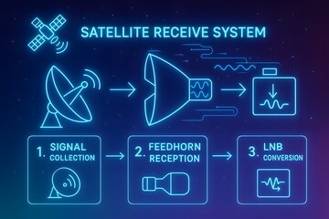 Satellite Receive System with Multiple Dish Antennas for Signal Reception and Telecommunication