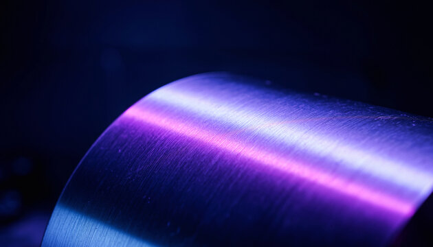 Metallic cylinder with blue and purple light reflections