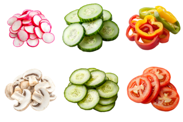 Set of sliced ​​vegetables isolated on a transparent background PNG