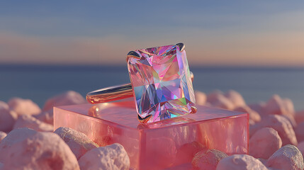 Minimalistic diamond ring on velvet background jewelry accessory engagement wedding luxury design modern style generated AI