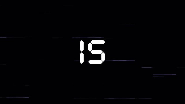 Futuristic 20 Second Countdown timer Glitch with digital numbers, static noise, and screen distortion effects for a modern technological display