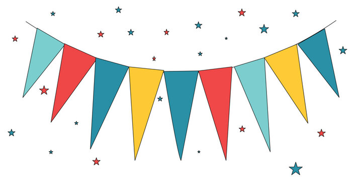 Colorful Bunting Flags and Stars Vector Illustration on White Background