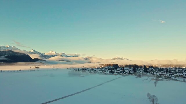 Aerial view of Schwangau in winter, Germany.