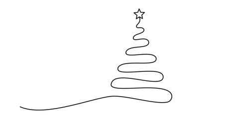 Hand drawn christmas tree in minimalistic design. Continuous one line drawing Christmas tree. isolated on transparent background