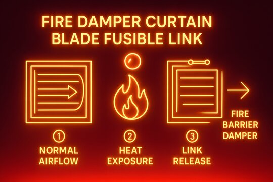 Fire Damper Curtain with Fusible Link Blade for HVAC Fire Protection Systems 