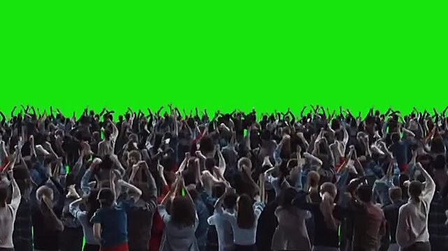 Crowd of People on Green Screen Background for Video Compositing