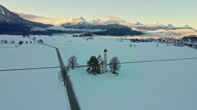 Aerial view of St. Coloman Church, Germany.